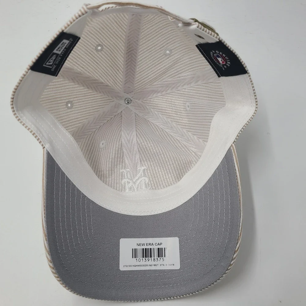 New York Mets Hat Strapback New Era Beige White MLB Seersucker Casual Classic